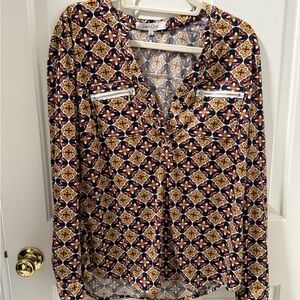 Eden & Olivia Floral Pattern Blouse - Navy and Gold